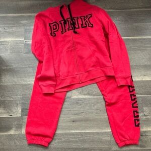 Pink Full-Zip Hoodie and Jogger Set